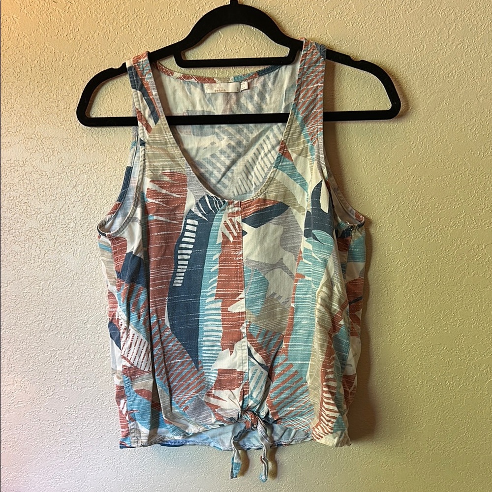Prana Blue Green Tie Front Sleeveless Tank Top